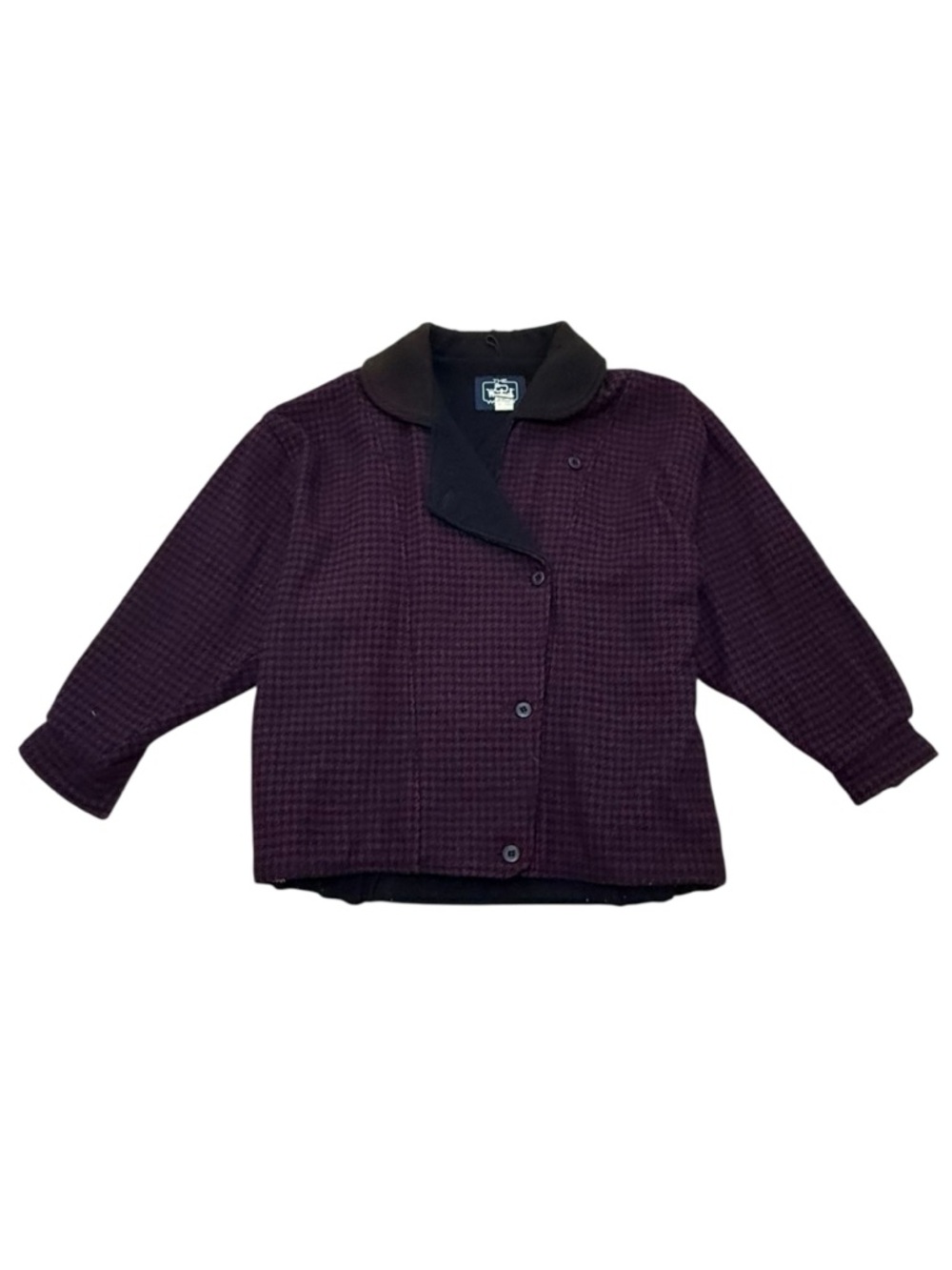 Women’s Vintage 1980s Woolrich Purple Black Houndstooth Wool Jacket Made in USA